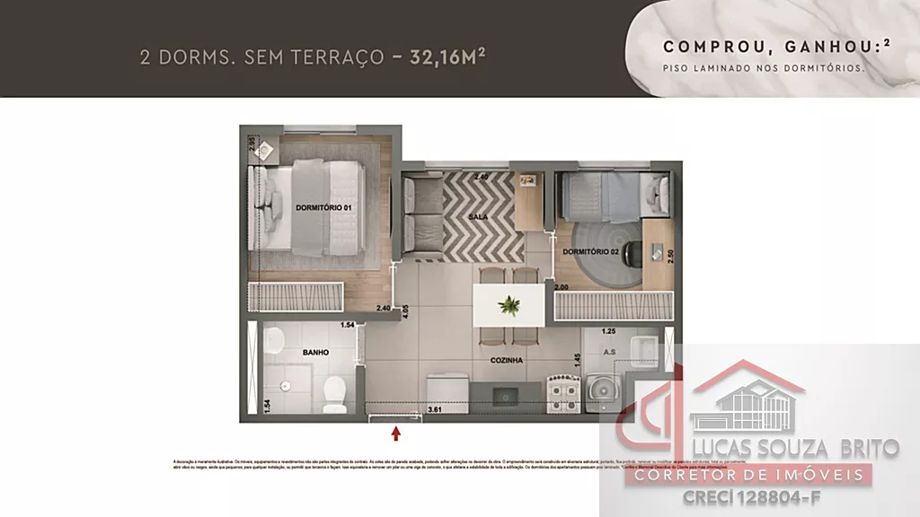 Planta 32m² sem terraço