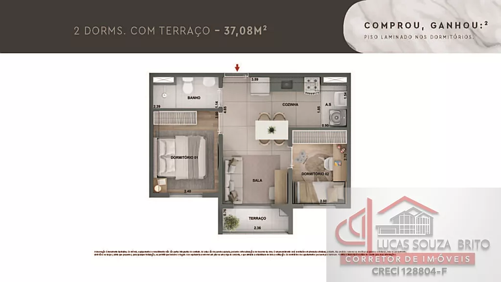 Planta 37m² com terraço variação