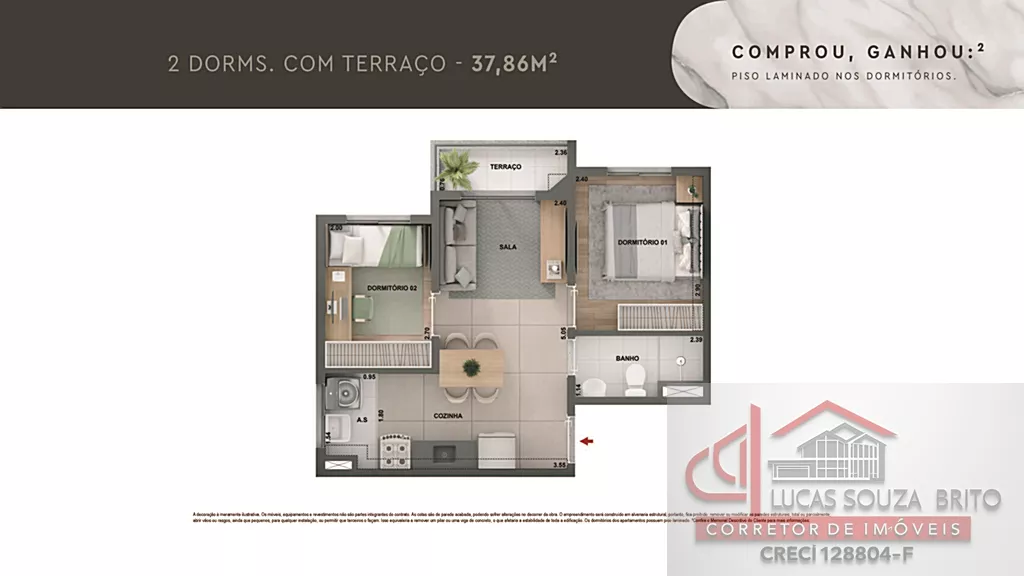 Planta 38m² com terraço